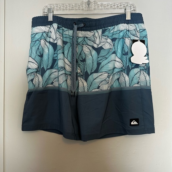 Quiksilver Men’s Board Shorts Swim Trunks Tropical Leaf Print Blue Large NWT - Picture 4 of 7